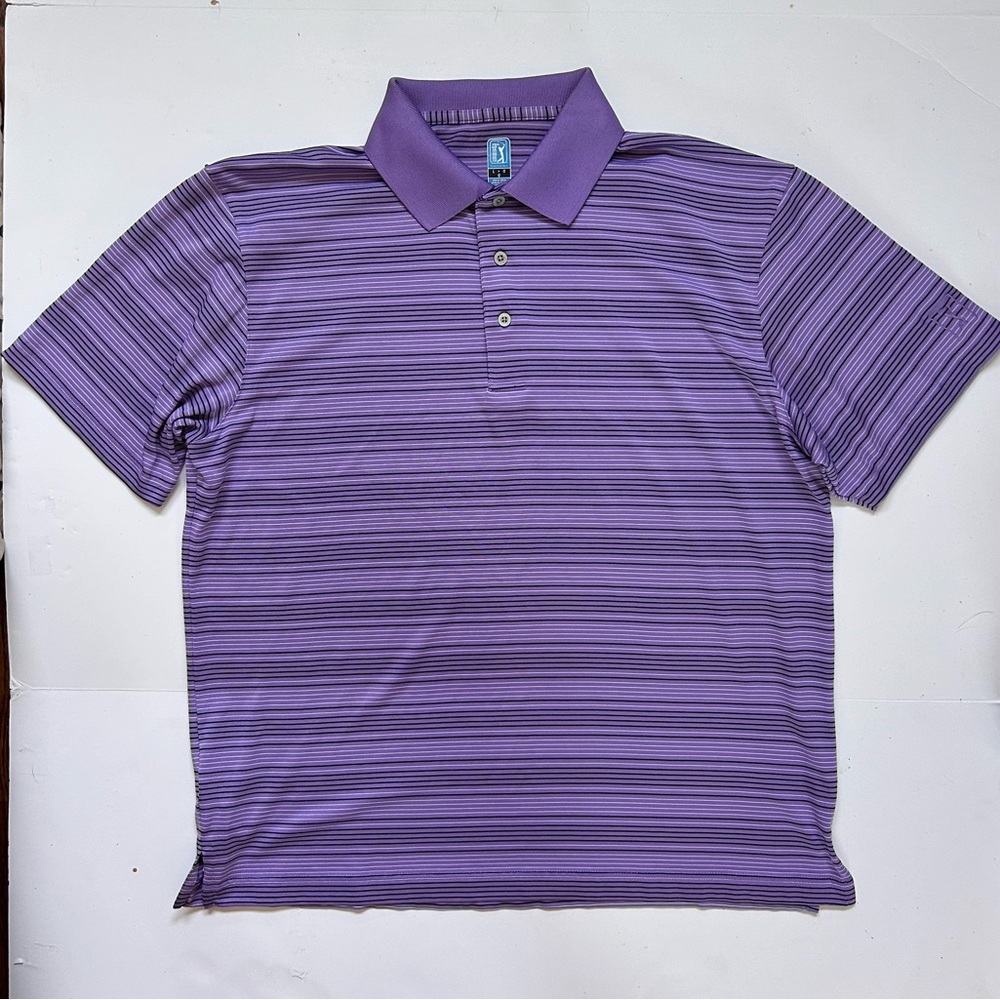 PGA Tour Golf Polo - Purple with Black Stripes - Size Large